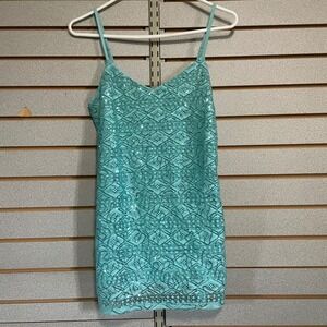 Vanity Essentials‎ Aqua Blue Sequin Embellished Sleeveless Tank Top